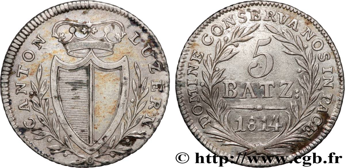 SWITZERLAND - CANTON OF LUCERNE 5 Batzen  1814  XF 