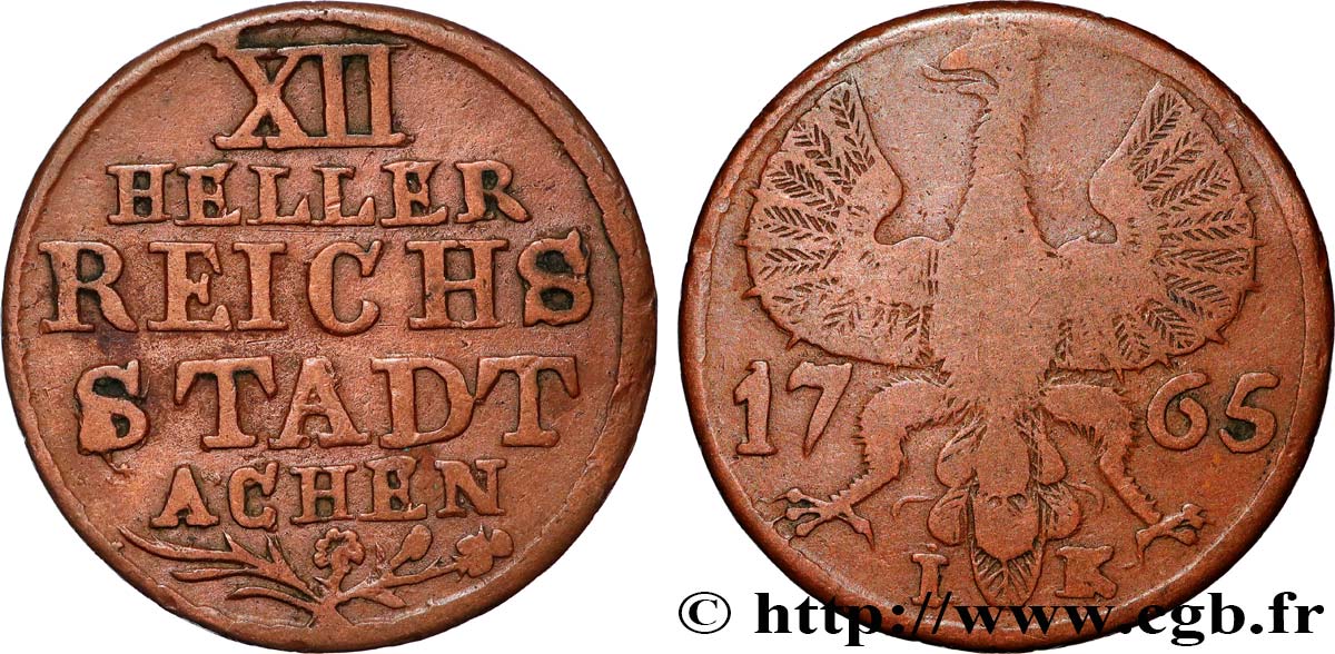 GERMANY - AACHEN 12 Heller ville de Aachen aigle 1765  VF 