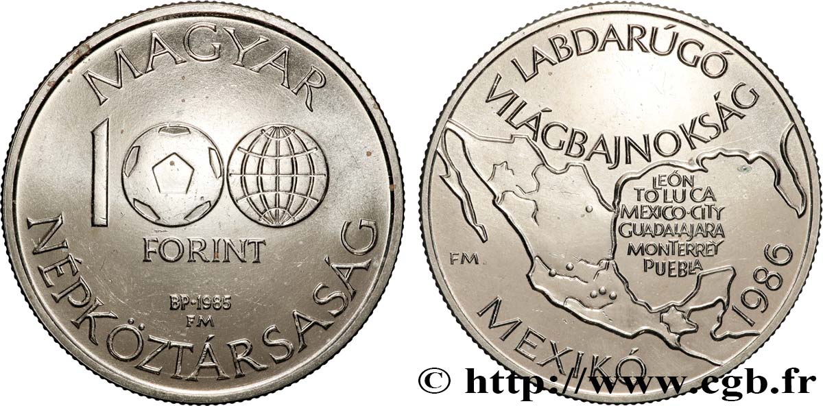 UNGARN 100 Forint Coupe du Monde de Football Mexique 1986 1985 Budapest fST 