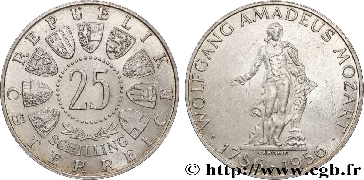 ÖSTERREICH 25 Schilling 200e anniversaire de la naissance de Mozart 1956  VZ 