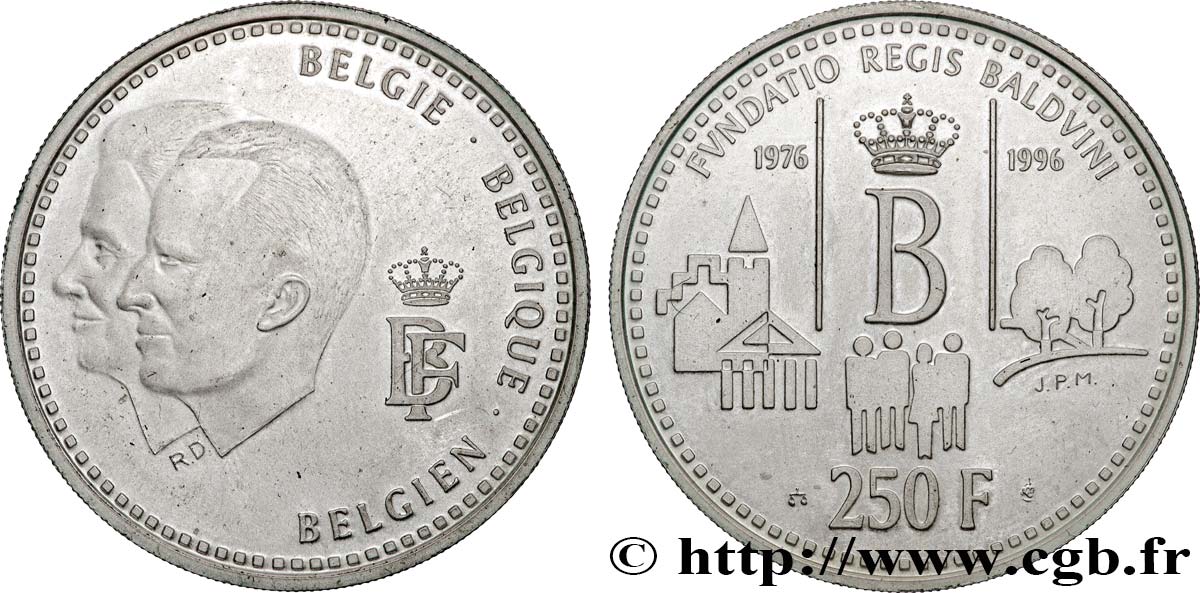 BELGIQUE 250 Francs 20e anniversaire de la fondation du roi Baudouin 1996 Bruxelles SUP 