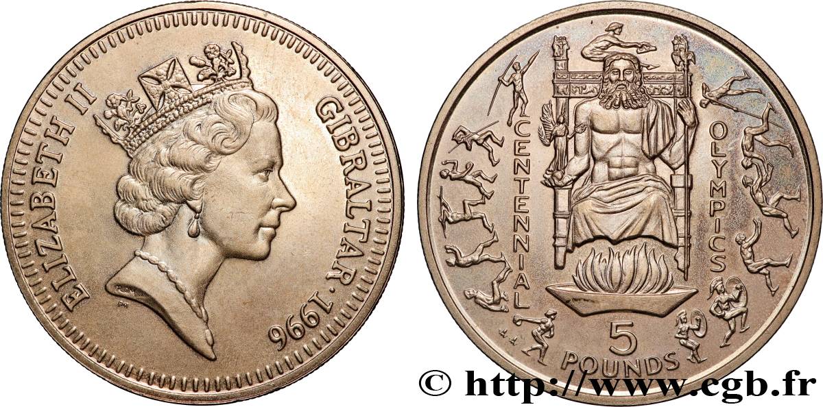 GIBRALTAR 5 Pounds Elisabeth II / Centenaire des Jeux Olympiques 1996  MS 