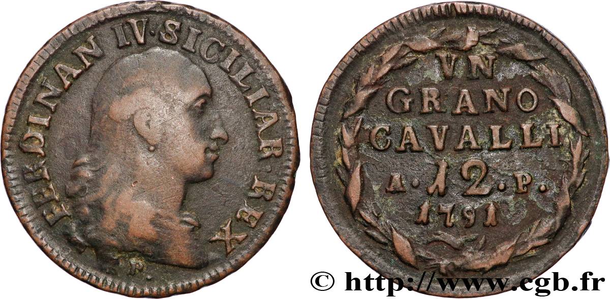 ITALIA - REGNO DELLE DUE SICILIE 1 Grano da 12 Cavalli Ferdinand IV 1791  MB 