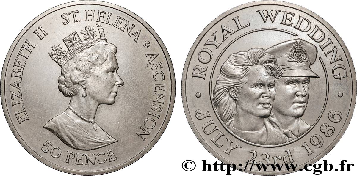 SAINT HELENA & ASCENSION 50 Pence (1 Crown) mariage du Prince Andrew et de Sarah Ferguson 1986  MS 