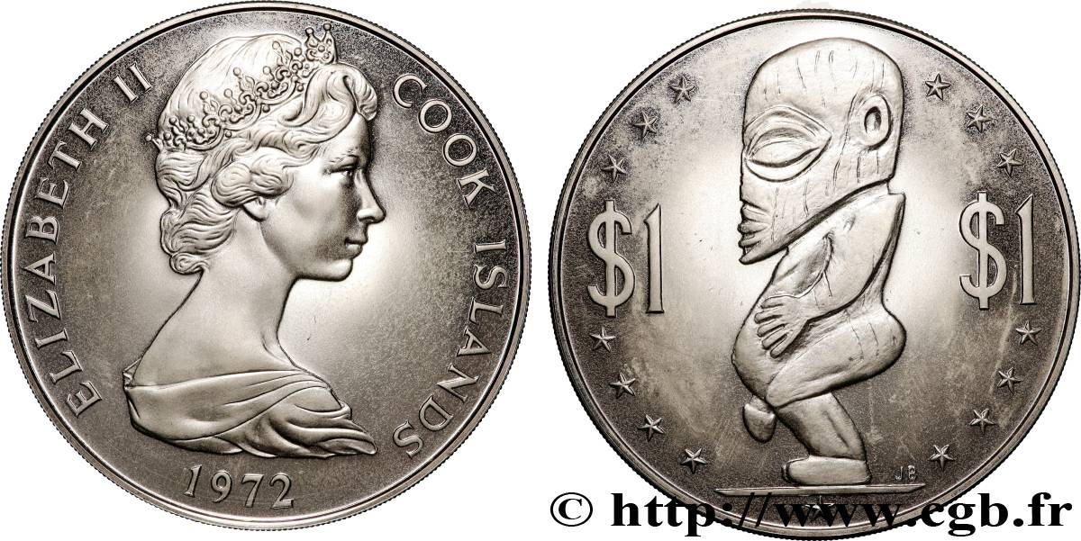 COOK ISLANDS 1 Dollar Elisabeth II / statue de Tangaroa, Dieu de la création 1972  MS 