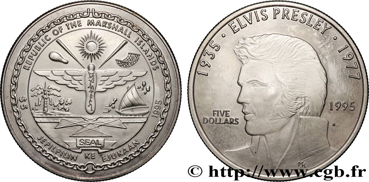 ÎLES MARSHALL 5 Dollars Elvis Presley 1995 Medallic Art Co. SPL 