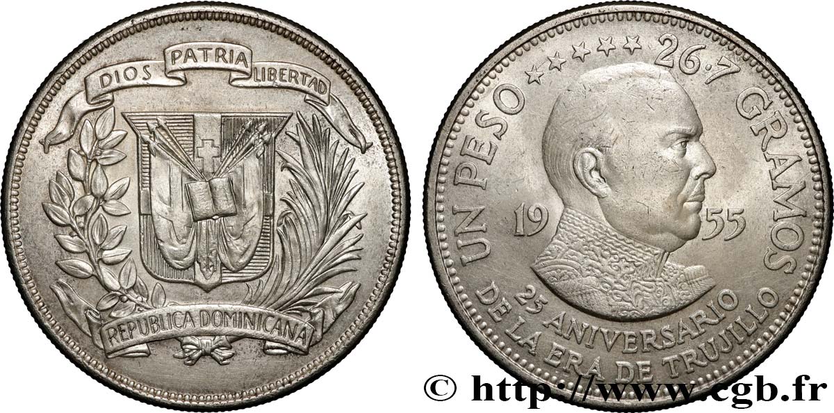 RÉPUBLIQUE DOMINICAINE 1 Peso 25e anniversaire de l’ère de Trujillo 1955  TTB+ 