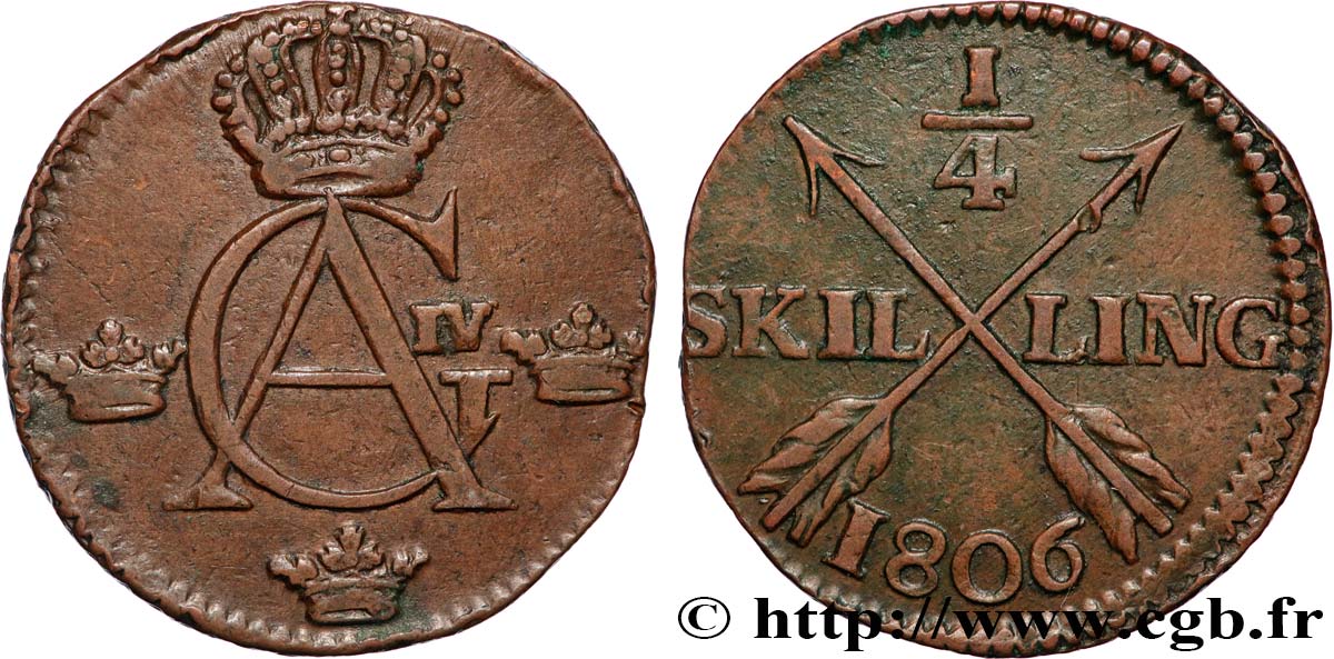 SVEZIA 1/4 Skilling Gustave IV Adolphe 1806  BB 