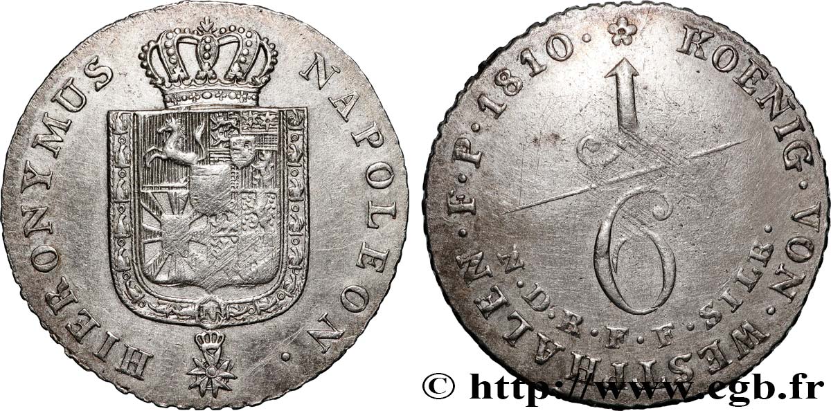 GERMANY - KINGDOM OF WESTPHALIA - JÉRÔME NAPOLÉON 1/6 thaler 1810 Brunswick AU 