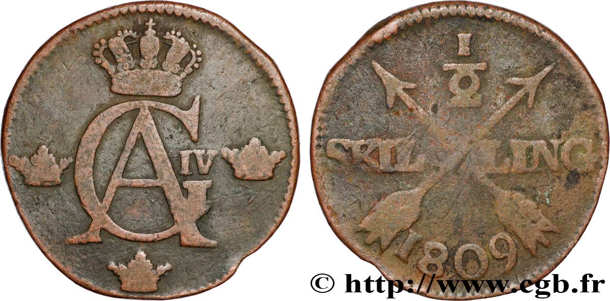 SUECIA 1/2 Skilling Gustave IV Adolphe 1809  BC 