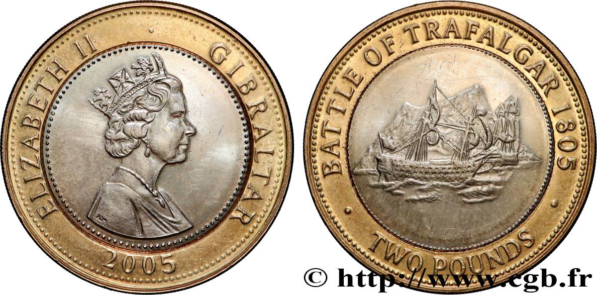 GIBRALTAR 2 Pounds (2 Livres) Elisabeth II / bataille navale de Trafalgar en 1805 2005  SPL 