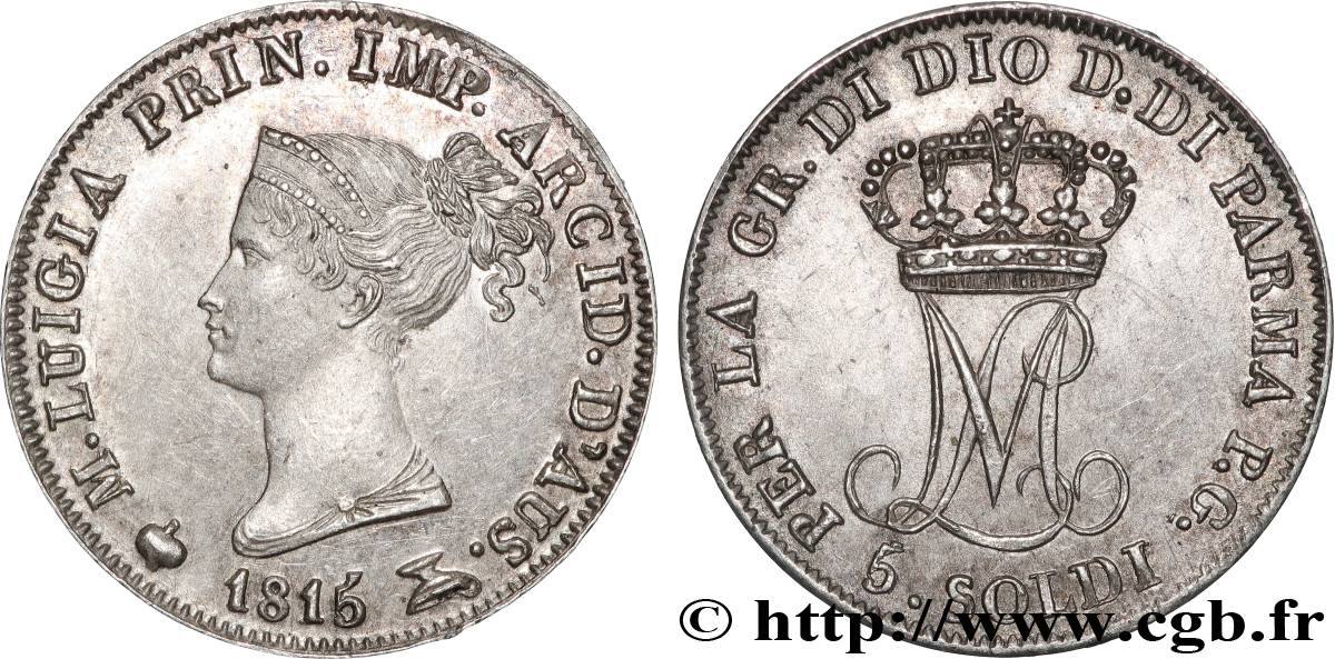 ITALY - DUCHY OF PARMA DE PIACENZA AND GUASTALLA - MARIE-LOUISE OF AUSTRIA 5 Soldi  1815  Milan AU 