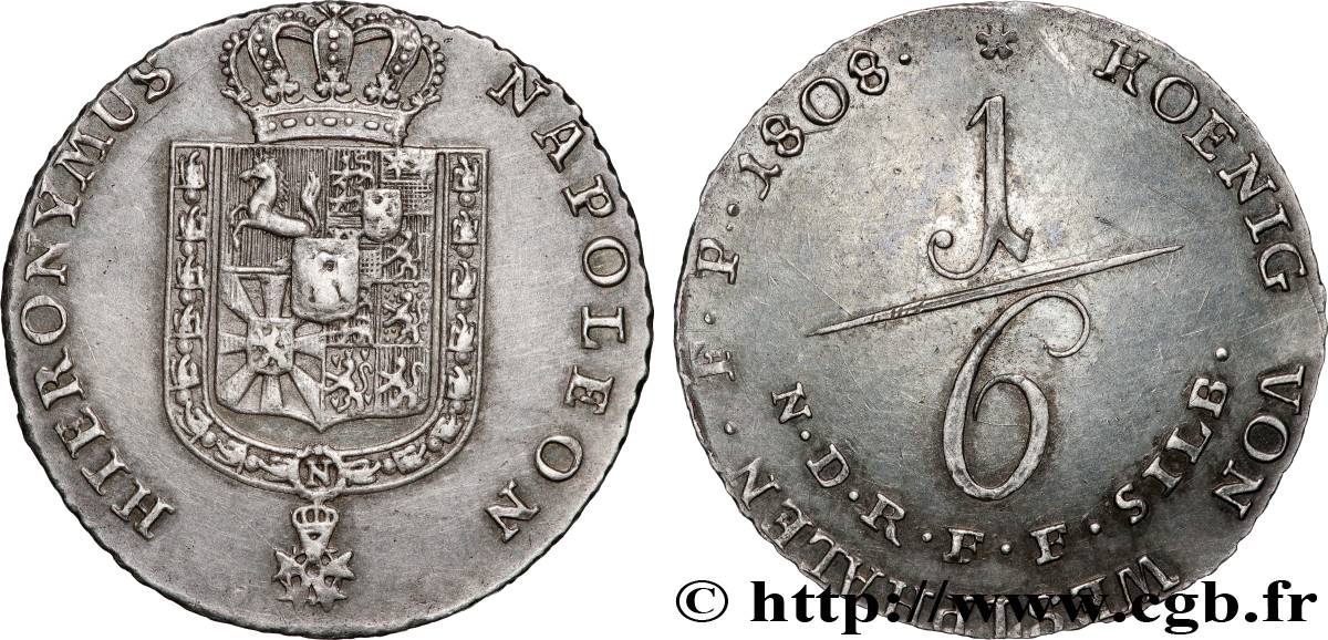 GERMANY - KINGDOM OF WESTPHALIA 1/6 Thaler au nom de Jérôme Napoléon 1809 Brunswick AU 