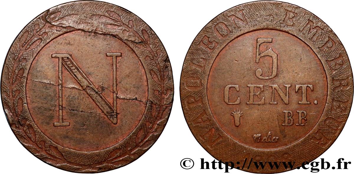 GERMANY - KINGDOM OF WESTPHALIA - JÉRÔME NAPOLÉON 5 cent. 1808 Strasbourg XF 