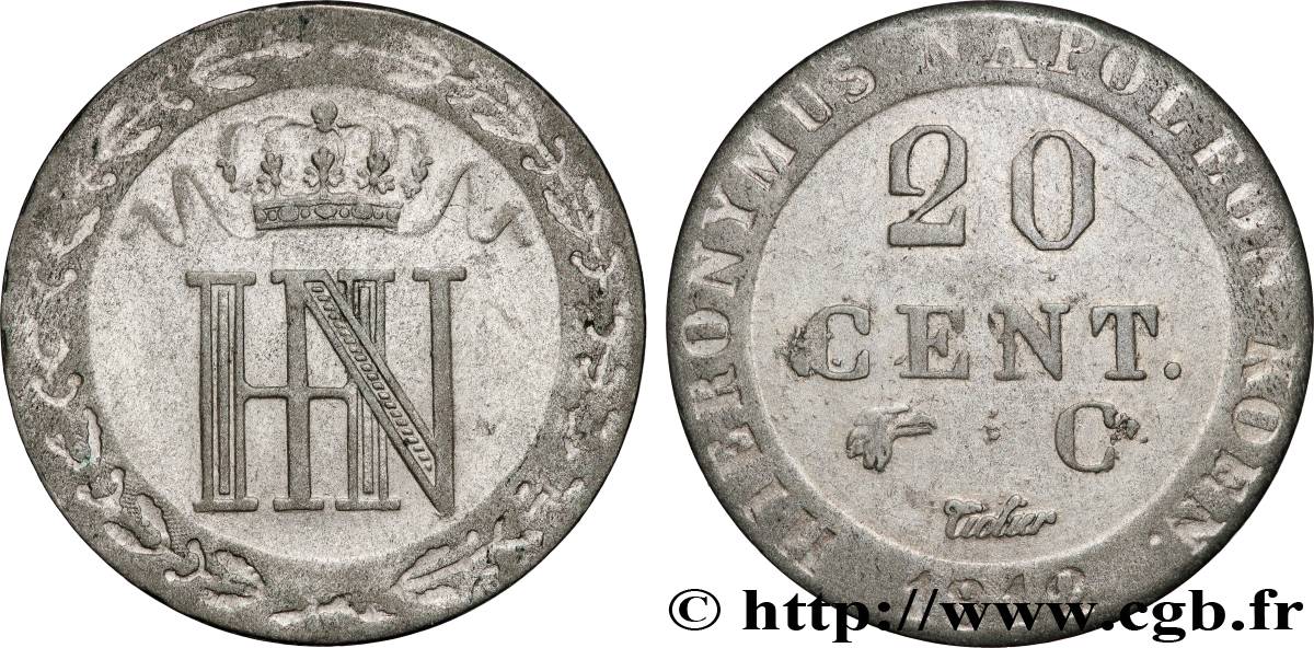 GERMANY - KINGDOM OF WESTPHALIA - JÉRÔME NAPOLÉON 20 Centimes 1812 Cassel XF 