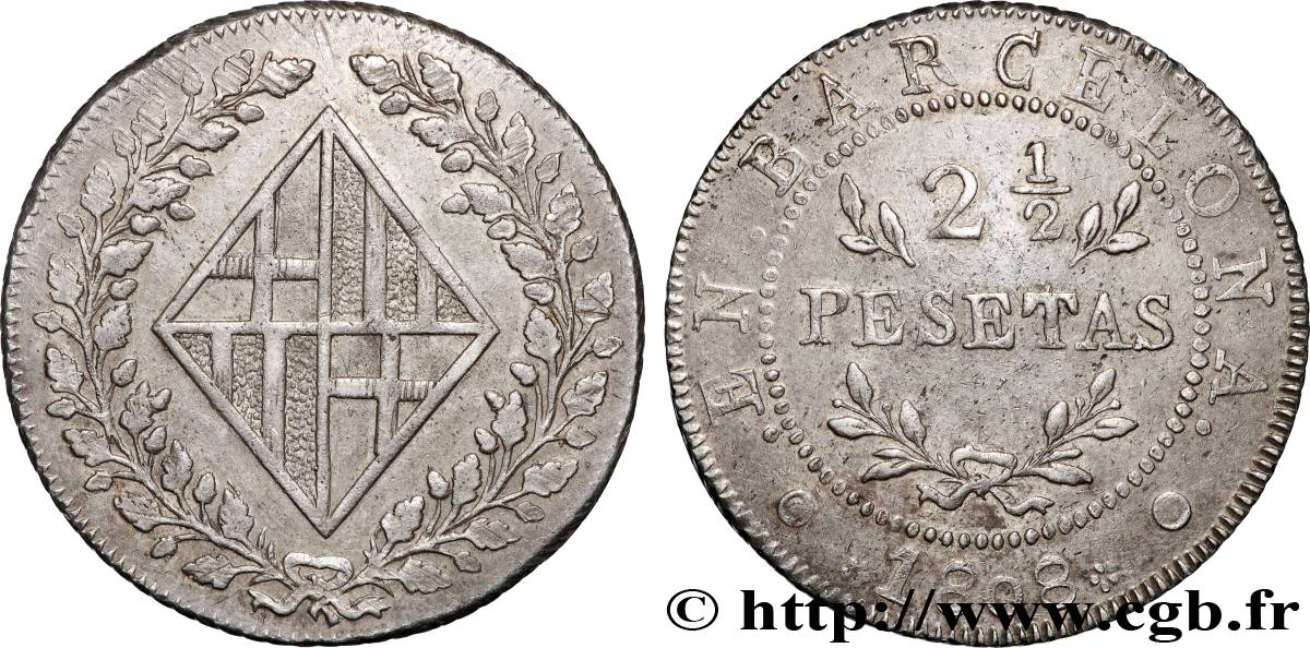 ESPAGNE - OCCUPATION FRANÇAISE DE BARCELONE 2 1/2 Pesetas 1809 Barcelone TTB 