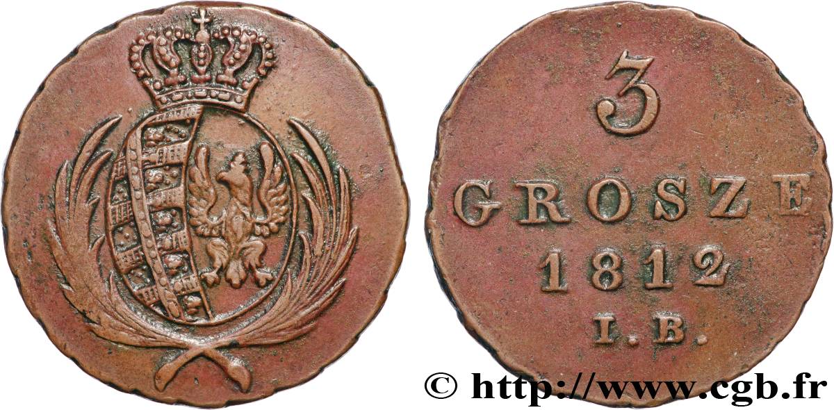 POLAND - GRAND-DUCHY OF WARSAW - FRENCH OCCUPATION OF DANZIG 3 grosze 1812  AU 