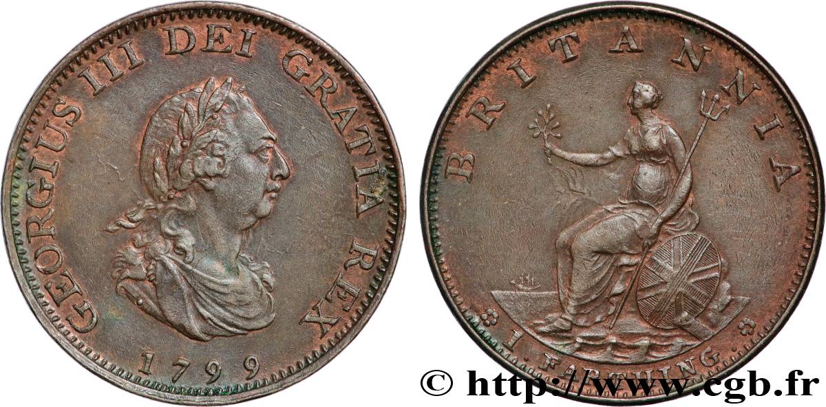 GREAT BRITAIN - GEORGE III 1 Farthing 1799 Soho AU 