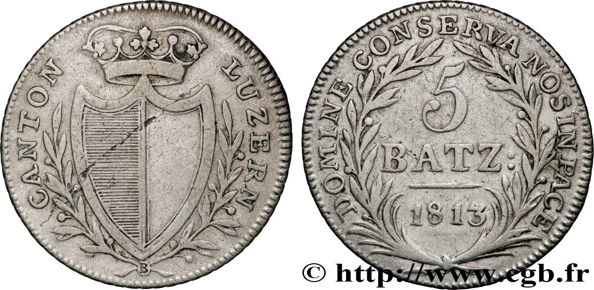 SCHWEIZ - KANTON LUZERN 5 Batzen  1813  SS 