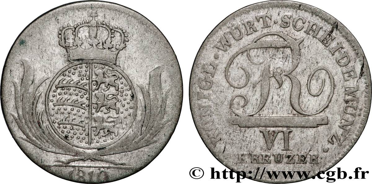 GERMANY - WÜRTTEMBERG 6 Kreuzer Royaume de Würtemberg Frédéric Ier 1810  XF 