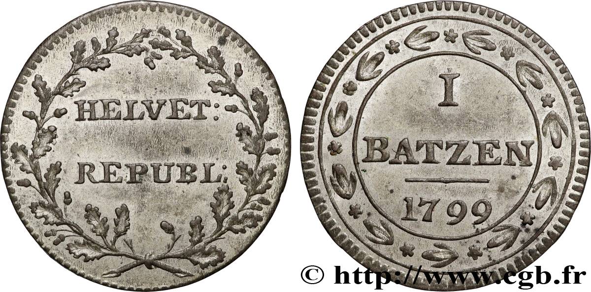 SUISSE - RÉPUBLIQUE HELVÉTIQUE 1 Batzen (10 Rappen) République Helvétique 1799  SUP 