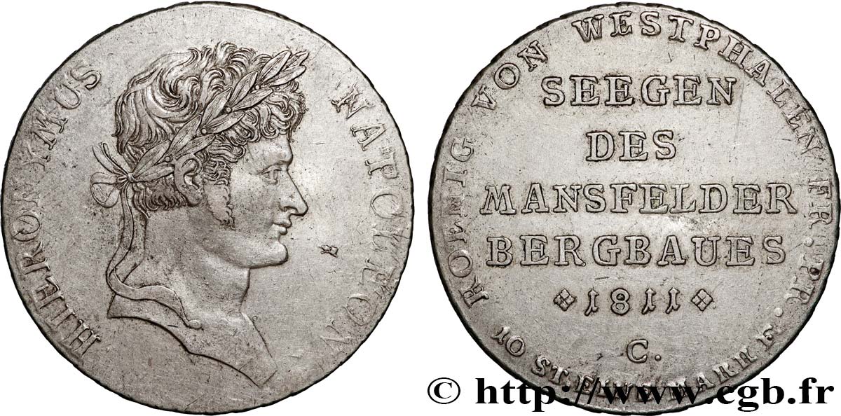 GERMANY - KINGDOM OF WESTPHALIA - JÉRÔME NAPOLÉON Thaler des mines, 1er type 1811 Cassel BB 