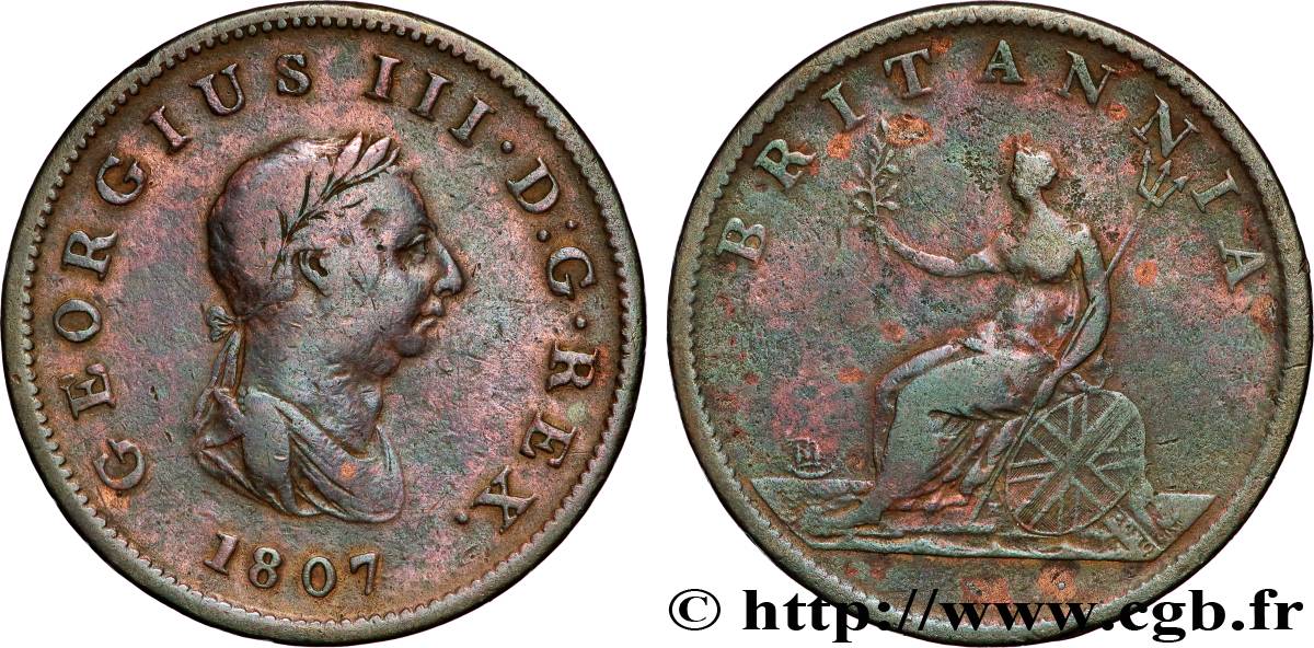 UNITED KINGDOM 1/2 Penny Georges III tête laurée 1807  VF 