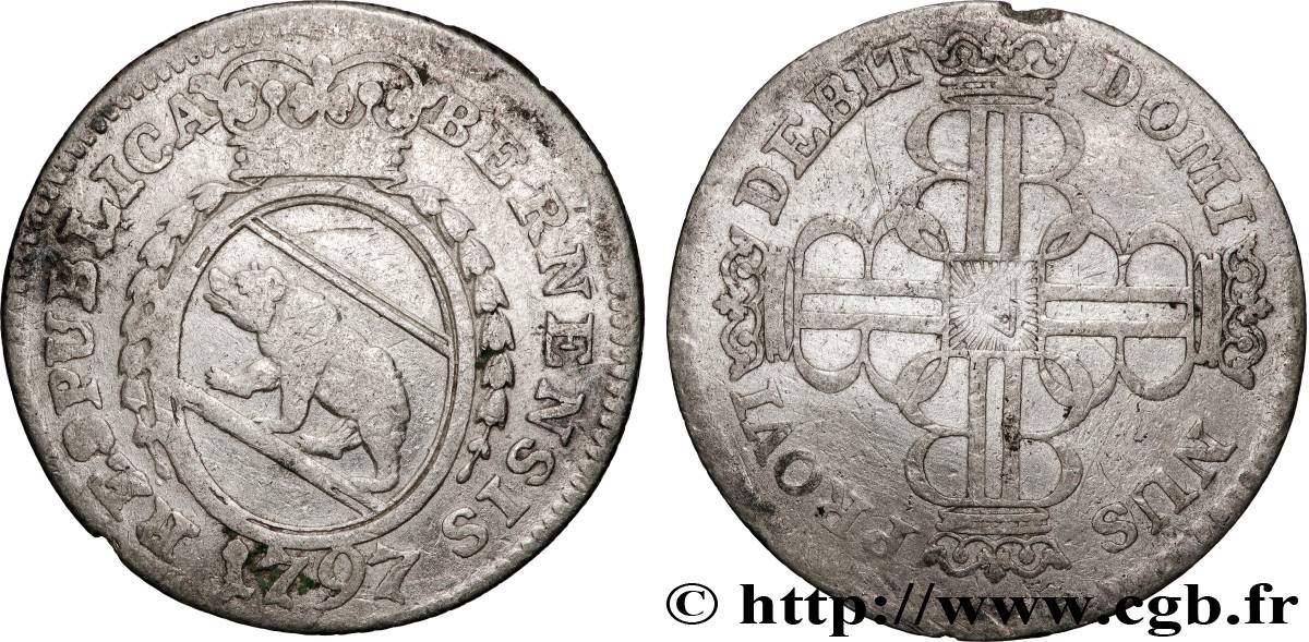 SWITZERLAND - CANTON OF BERN 10 Kreuzer 1797  XF 