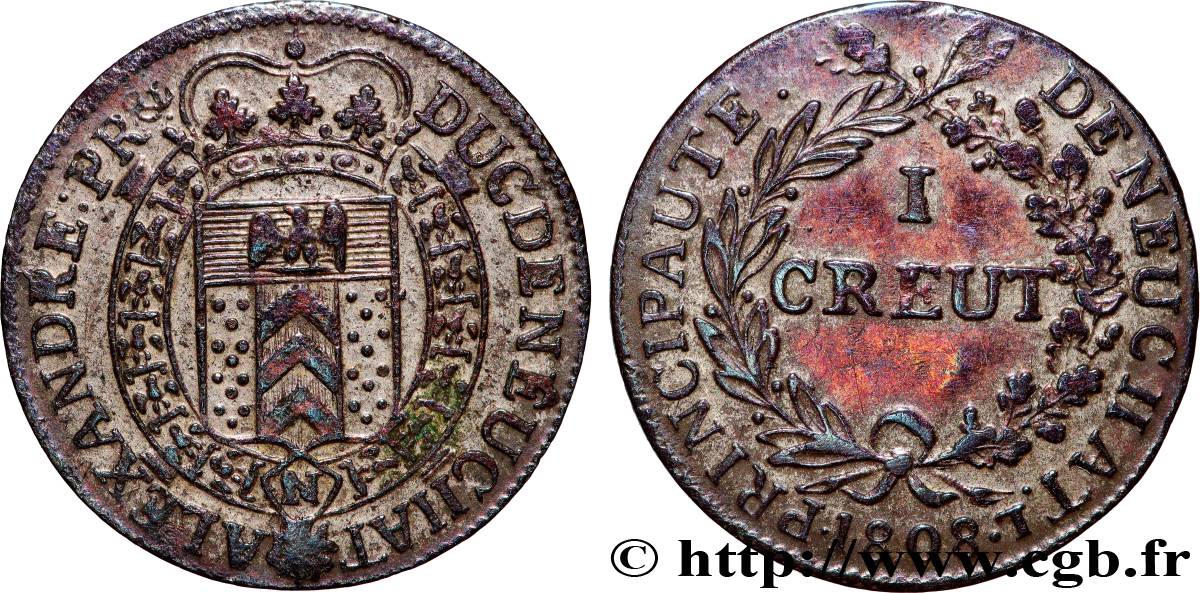 SUISSE - PRINCIPAUTÉ DE NEUCHÂTEL - ALEXANDRE BERTHIER 1 Creut(zer) (Kreuzer) 1808  XF 