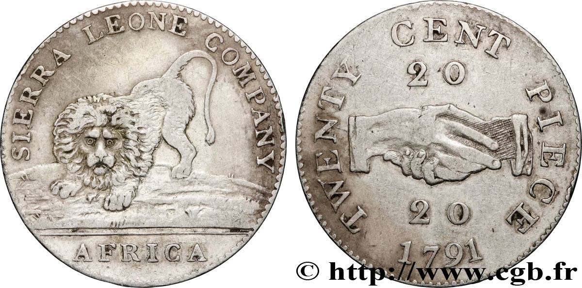 SIERRA LEONE 20 Cents Sierra Leone Company 1791  XF 