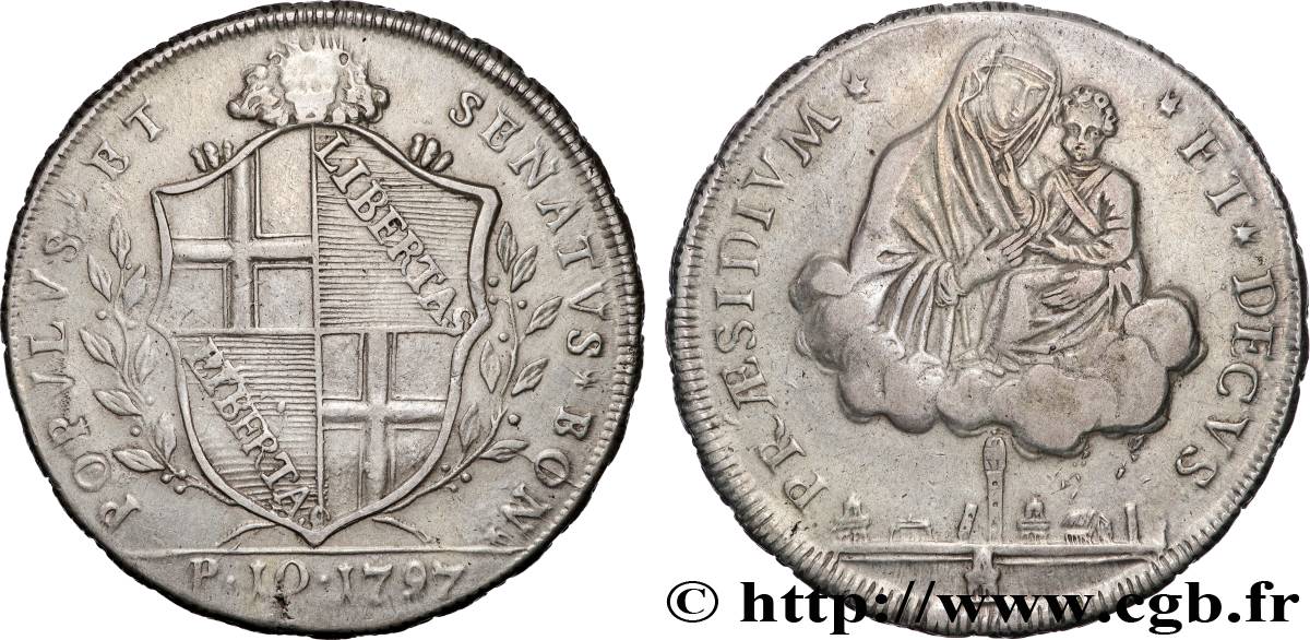 ITALY - PROVISIONAL GOVERNMENT OF BOLOGNA Scudo, 3e type ou pièce de 10 paoli 1797 Bologne XF 