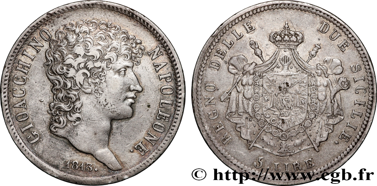 ITALY - KINGDOM OF NAPLES - JOACHIM MURAT 5 Lire 1813 Naples AU 