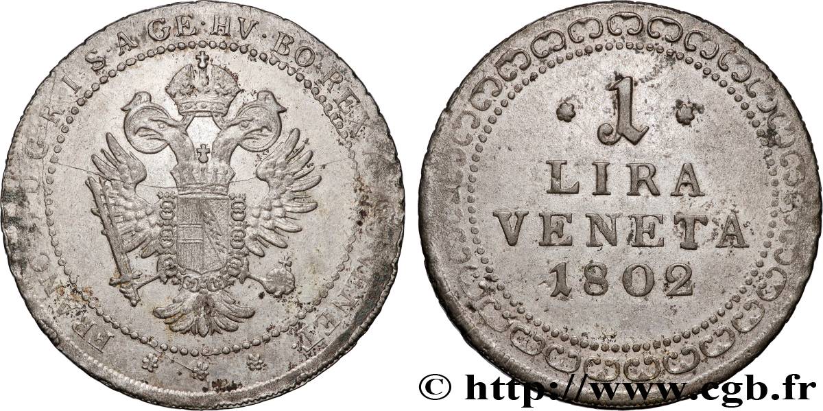 ITALIA - VENECIA 1 Lire (20 Soldi) frappe au nom de François II 1802 Venise MBC 