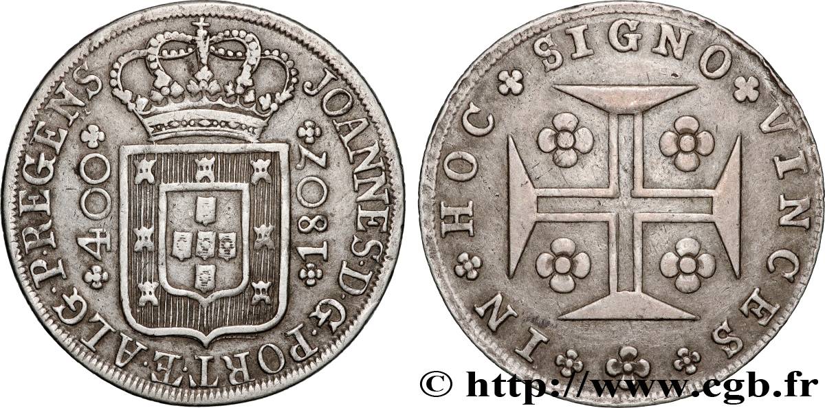 PORTUGAL - ROYAUME DU PORTUGAL - JEAN VI LE CLÉMENT 400 Réis  1807 Lisbonne TTB 