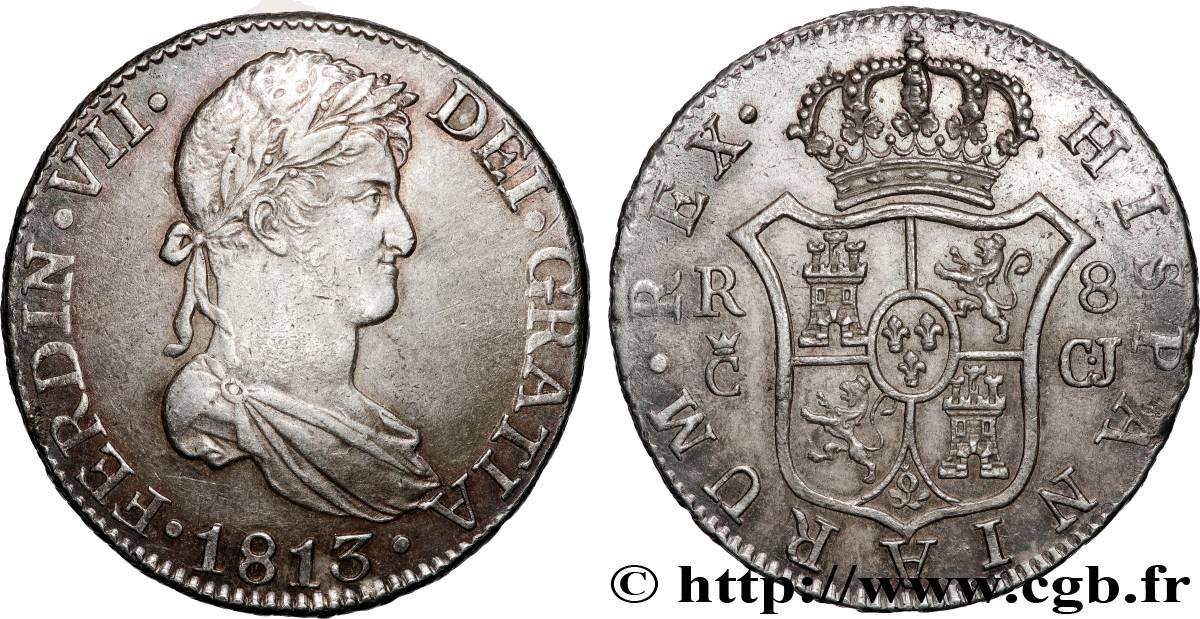 ESPAÑA - REINO DE ESPAÑA - FERNANDO VII 8 Reales  1813 Cadix MBC+ 