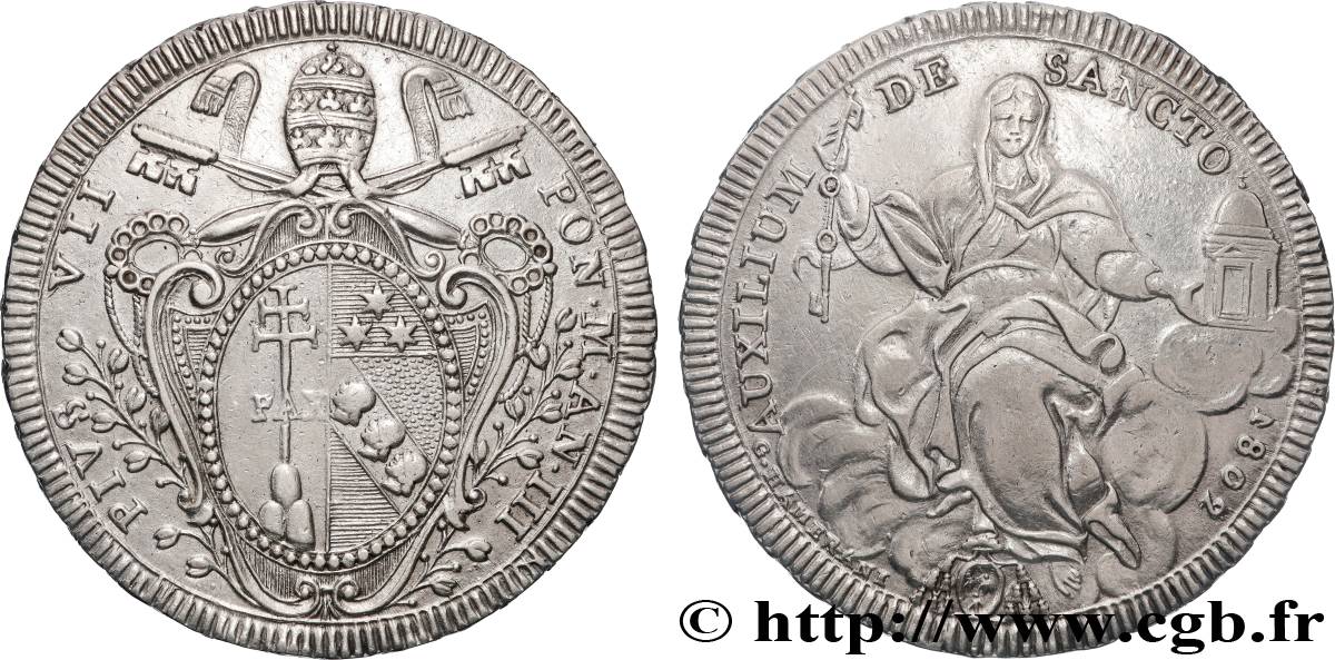 ITALIEN - KIRCHENSTAAT - PIUS VII. (Barnaba Chiaramonti) 1 Scudo  année III 1802 Rome SS 