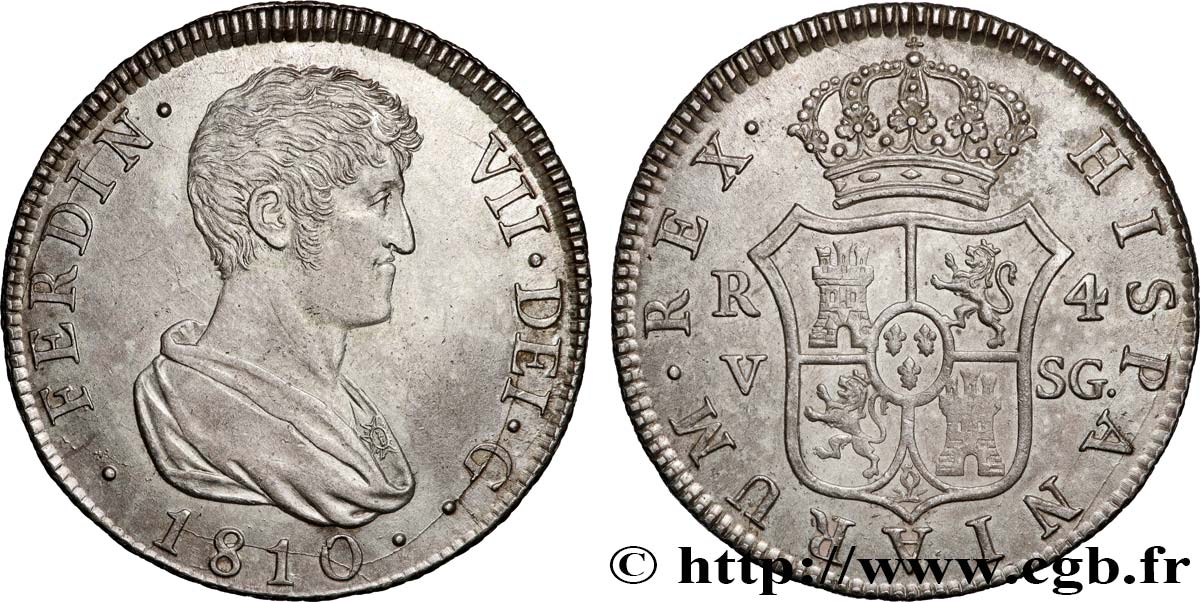 SPAIN - KINGDOM OF SPAIN - FERDINAND VII 4 Reales 1810 Valence AU 