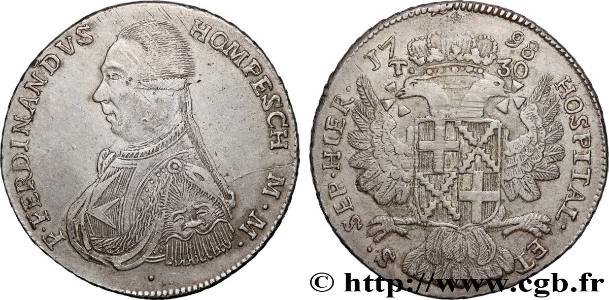 MALTA - FERDINAND DE HOMPESCH 30 Tari 1798 La Valette XF 