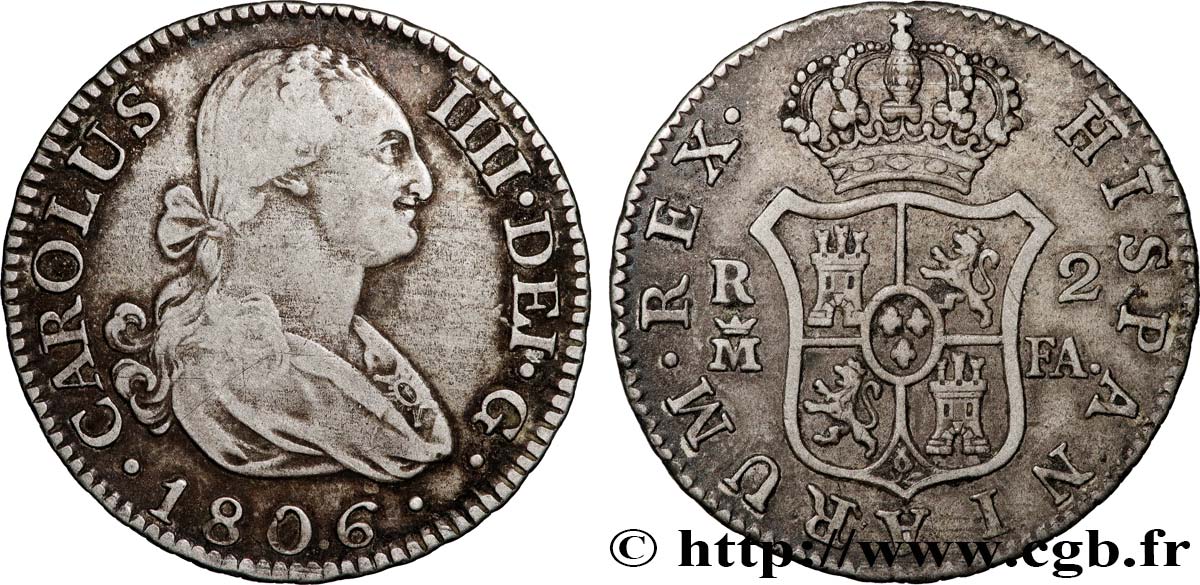 SPAIN - KINGDOM OF SPAIN - CHARLES IV 2 Reales 1806 Madrid XF 
