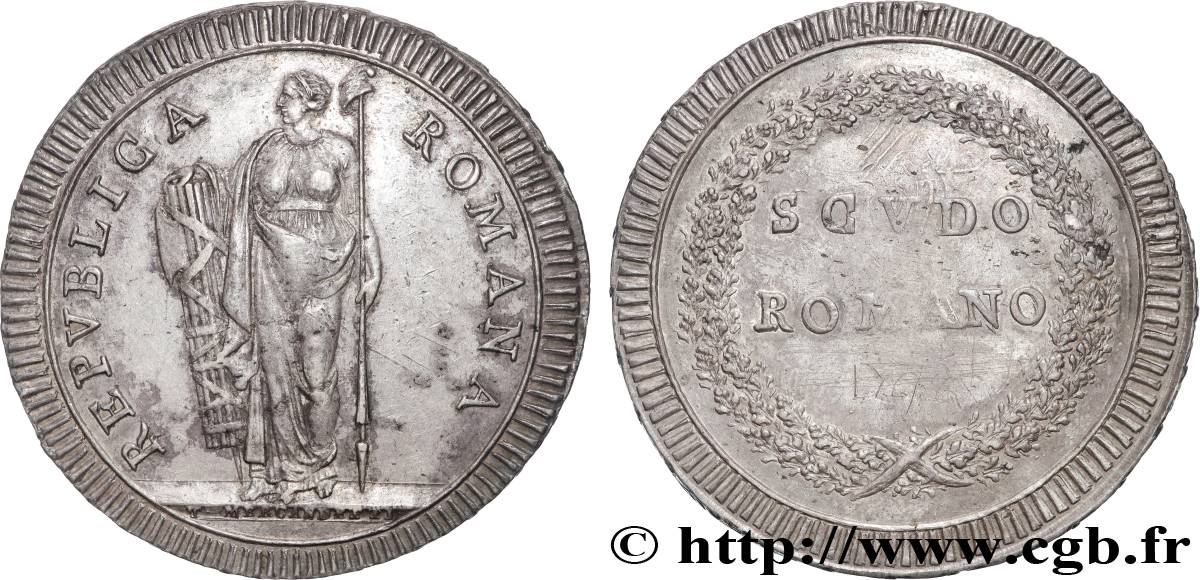 ITALY - FIRST ROMAN REPUBLIC Scudo  n.d. Rome AU 