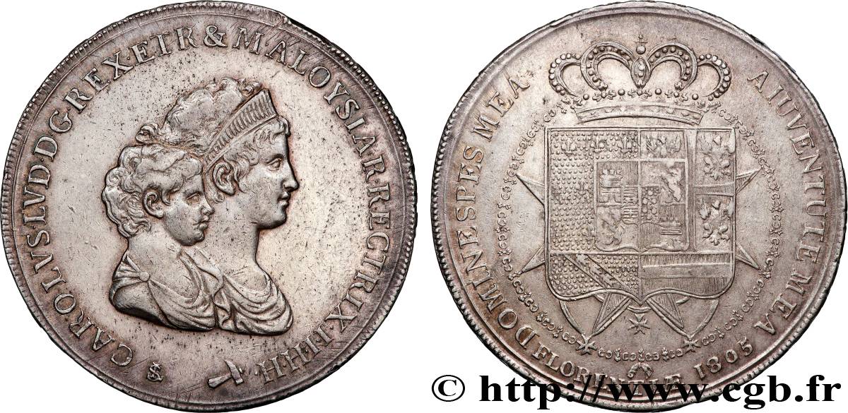 ITALIE - ROYAUME D ÉTRURIE - CHARLES-LOUIS et MARIE-LOUISE 10 Lire, 2e type 1805 Florence XF 