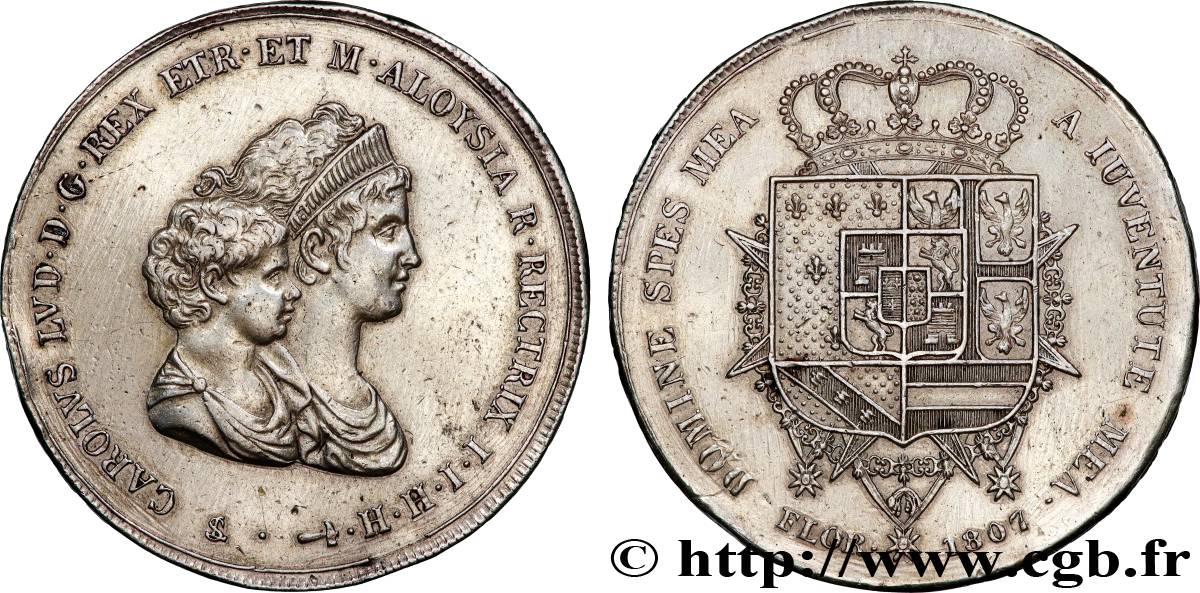 ITALIE - ROYAUME D ÉTRURIE - CHARLES-LOUIS et MARIE-LOUISE 10 Lire, 2e type 1807 Florence AU 