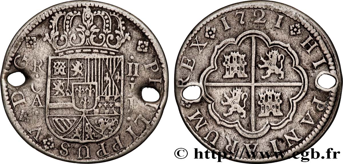 SPAIN 2 Reales au nom de Philippe V 1721 Cuenca XF 