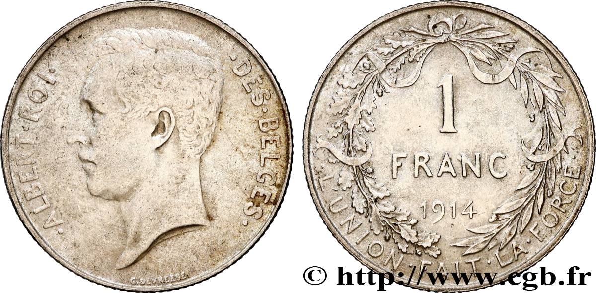 BÉLGICA 1 Franc Albert Ier légende française 1914  MBC 