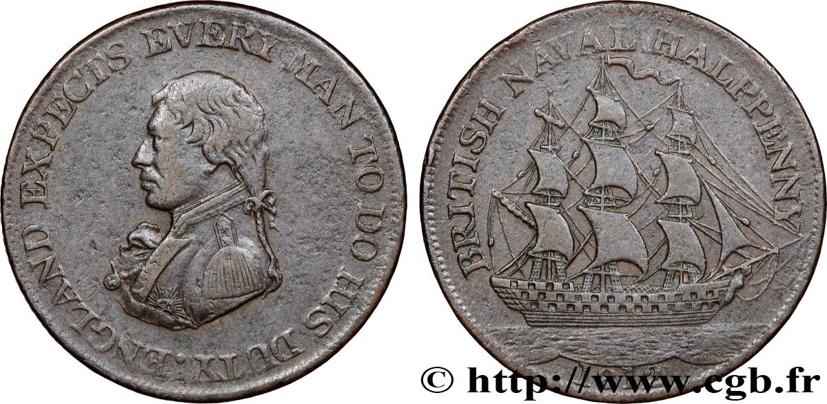 ROYAUME-UNI (TOKENS) 1/2 Penny Nelson 1812  TB+ 