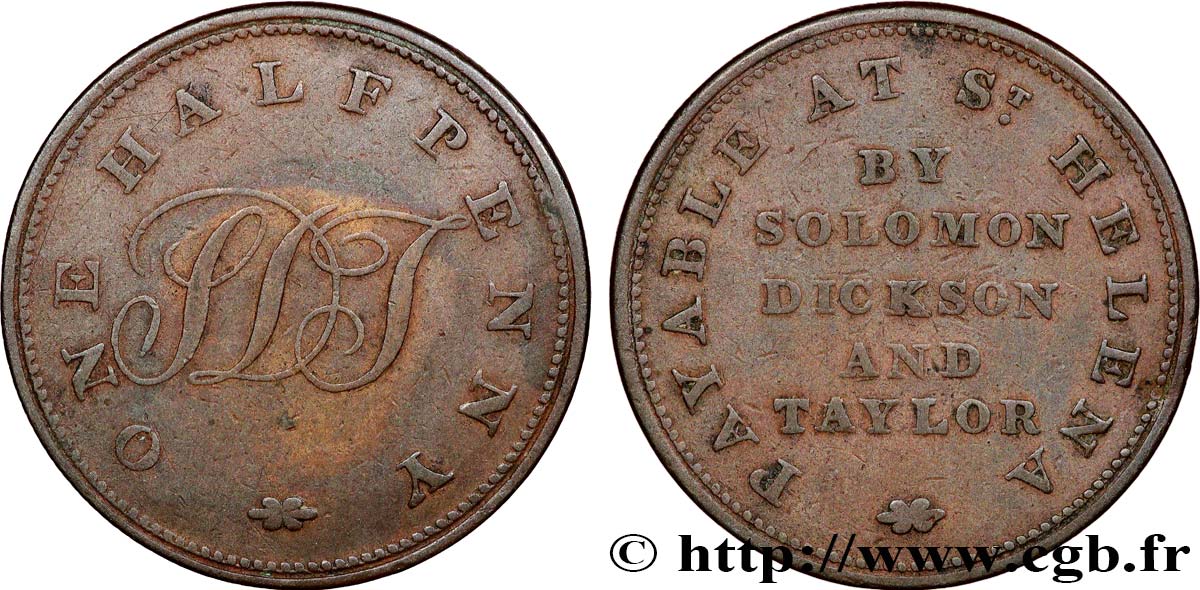 SAINT HELENA & ASCENSION 1/2 Penny 1821  VF 