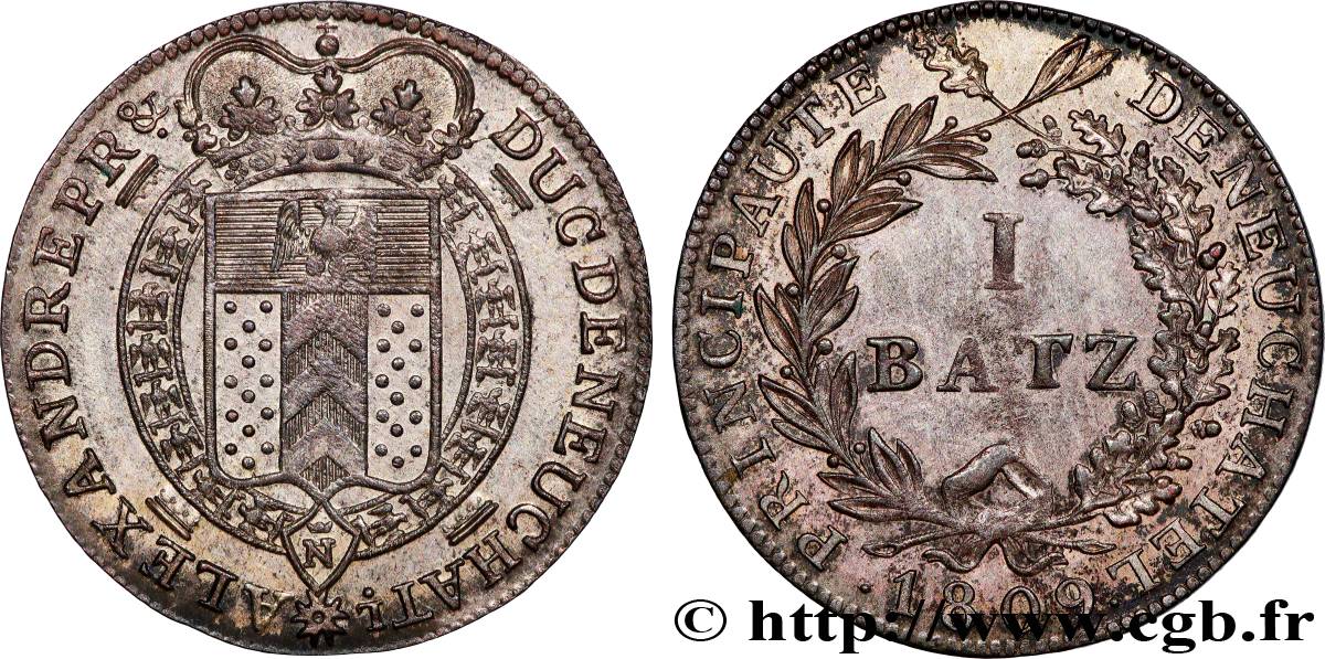 SWITZERLAND - PRINCIPALITY OF NEUCHÂTEL - ALEXANDRE BERTHIER 1 Batzen 1809  AU 