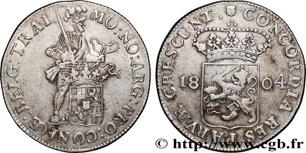 NETHERLANDS - RÉPUBLIQUE BATAVE Ducat d’argent ou Risksdaler 1804 Utrecht XF 