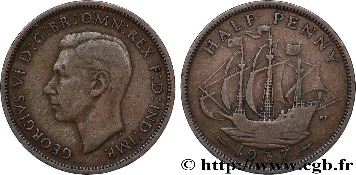 UNITED KINGDOM 1/2 Penny Georges VI 1937 Londres XF 