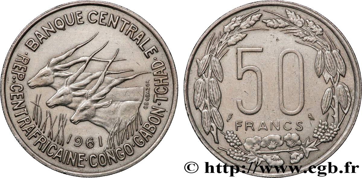 EQUATORIAL AFRICAN STATES 50 Francs antilopes 1961  AU 